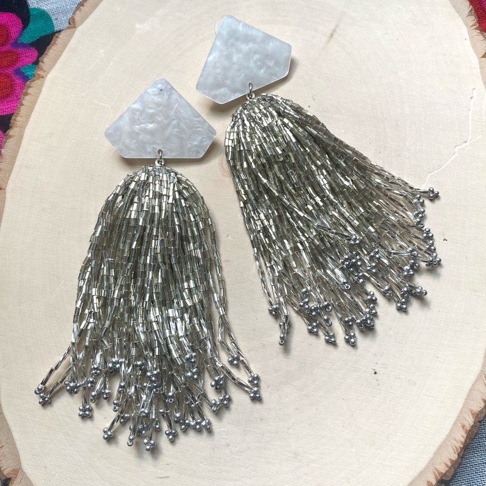Anthropologie Bead Tassel Statement Earrings
